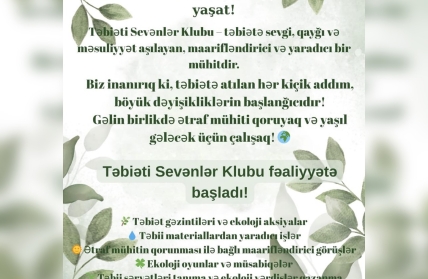 “Təbiəti Sevənlər” klubuna üzv qəbulu elan olunur