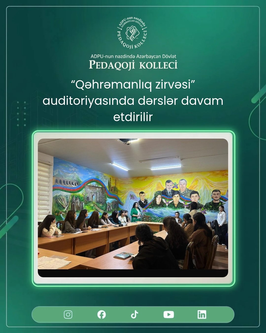 Sabunçu tədris binasında “Qəhrəmanlıq zirvəsi” auditoriyasında dərslər davam etdirilir